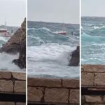 Boat navigating rough ocean waves
